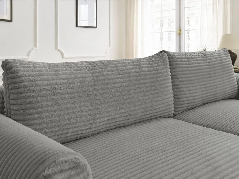 Divano angolare in grigio scuro allungabile (con penisola a destra) con rivestimento in velluto a coste Lucien – Bobochic Paris