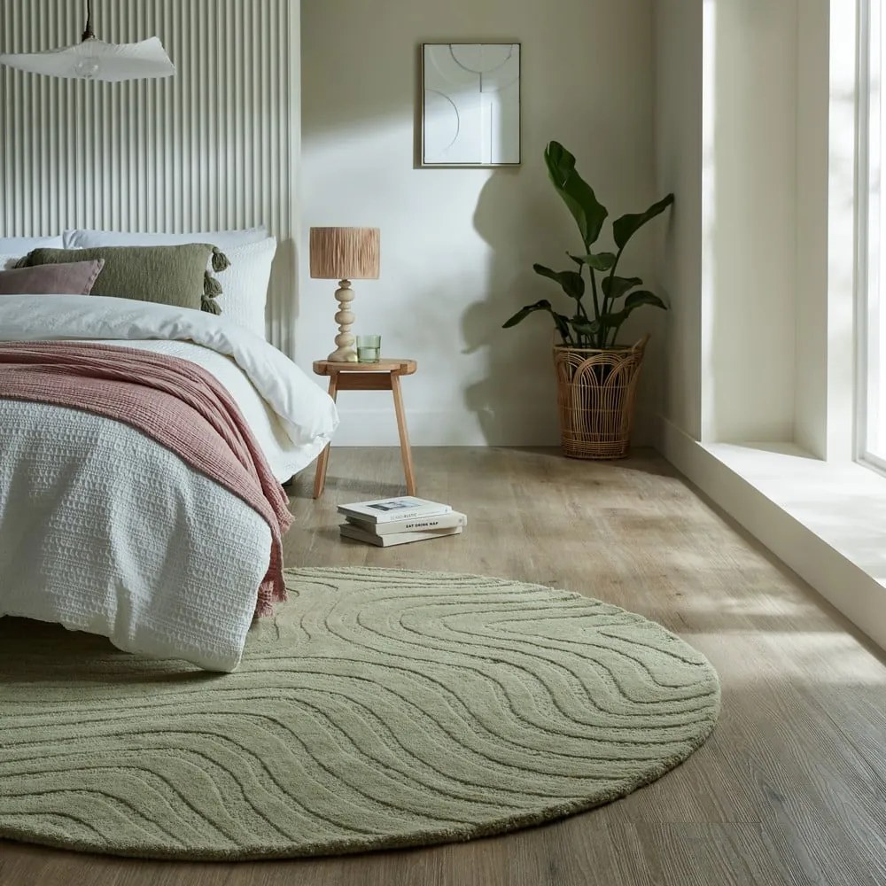Tappeto rotondo in lana color kaki tessuto a mano ø 160 cm Mesmerise Sage - Flair Rugs