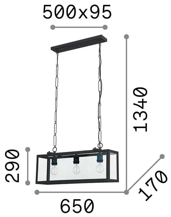 Sospensione Industrial-Minimal Igor Metallo Nero 3 Luci E27