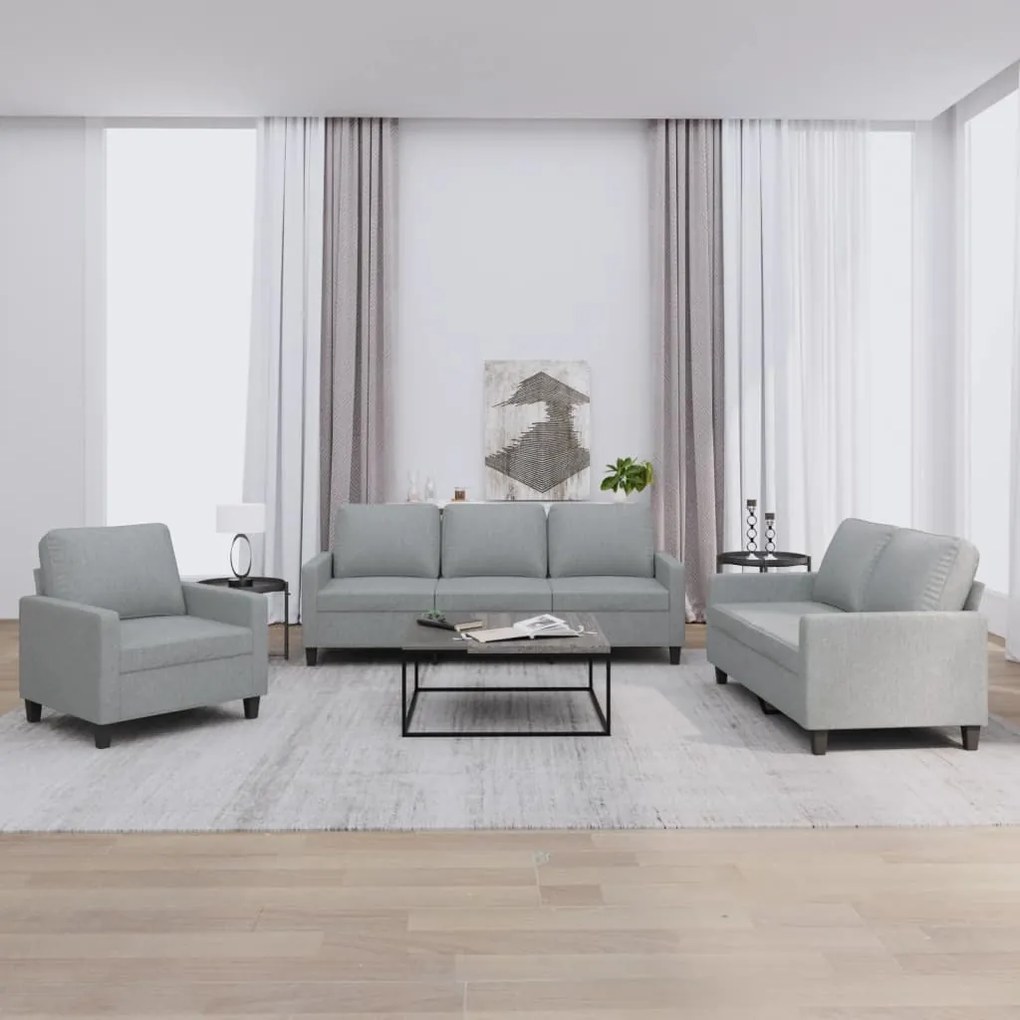 Set Di Divani 3 Pz Con Cuscini Grigio Chiaro İn Tessuto /