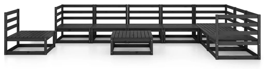 Set divani da giardino 9 pz nero in legno massello di pino
