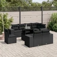 Set Divani da Giardino 9 pz con Cuscini Nero in Polyrattan 3269295