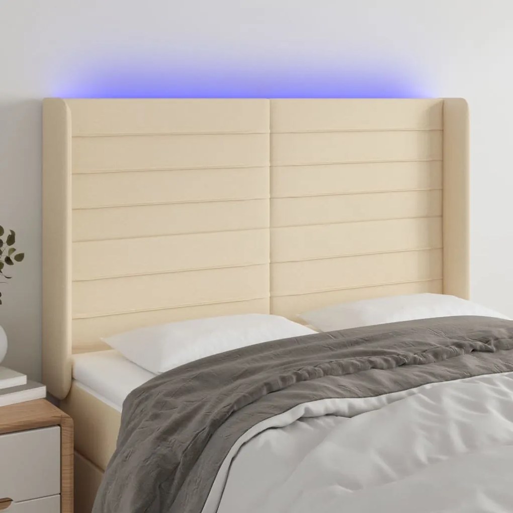 Testiera A Led Crema 147x16x118/128 Cm İn Tessuto /
