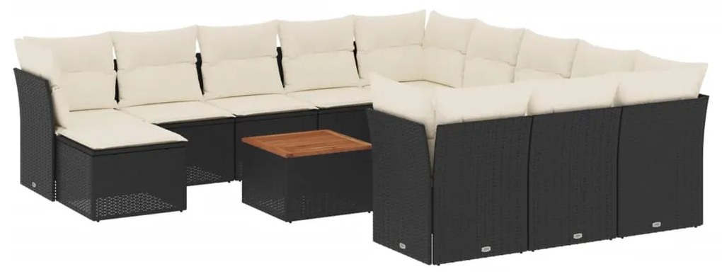 Set divani da giardino 13pz con cuscini nero in polyrattan