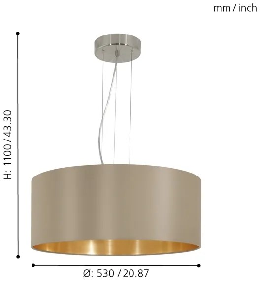 Eglo 31607 - Lampadario a sospensione con filo MASERLO 3xE27/60W/230V