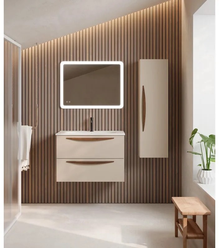 Mobile da bagno sospeso sotto lavabo L 80 x H 55 x P 45 cm beige laccato opaco, 2 cassetti VISOBATH Arco