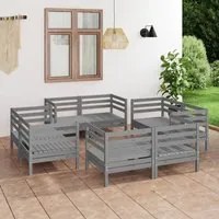 Set Divani da Giardino 8 pz Grigio in Legno Massello di Pino 3082429