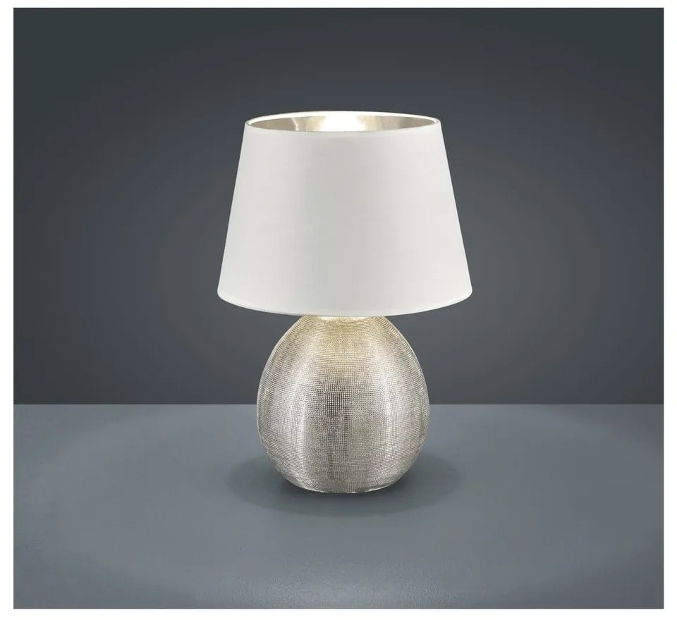 Lampada da tavolo bianca in ceramica e tessuto, altezza 35 cm Luxor - Reality