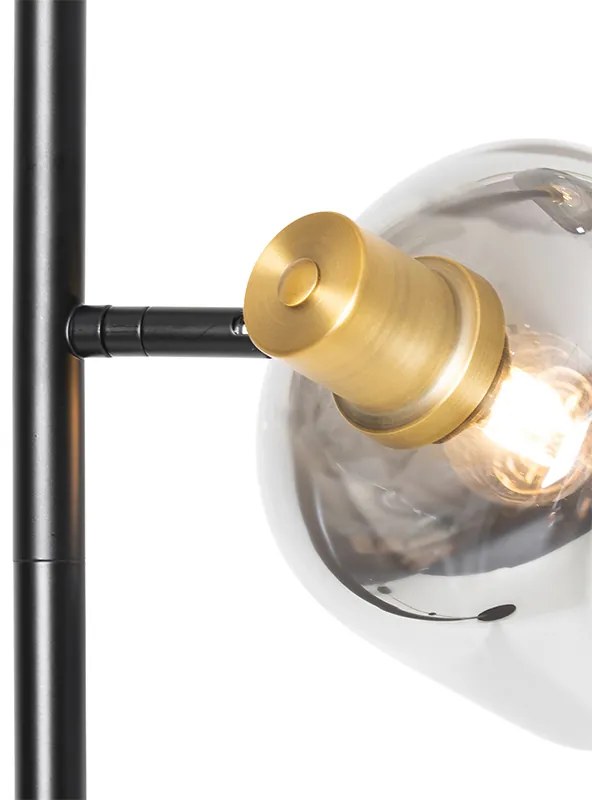 Lampada da terra nera con oro e vetro fumé 2 luci - Zuzanna