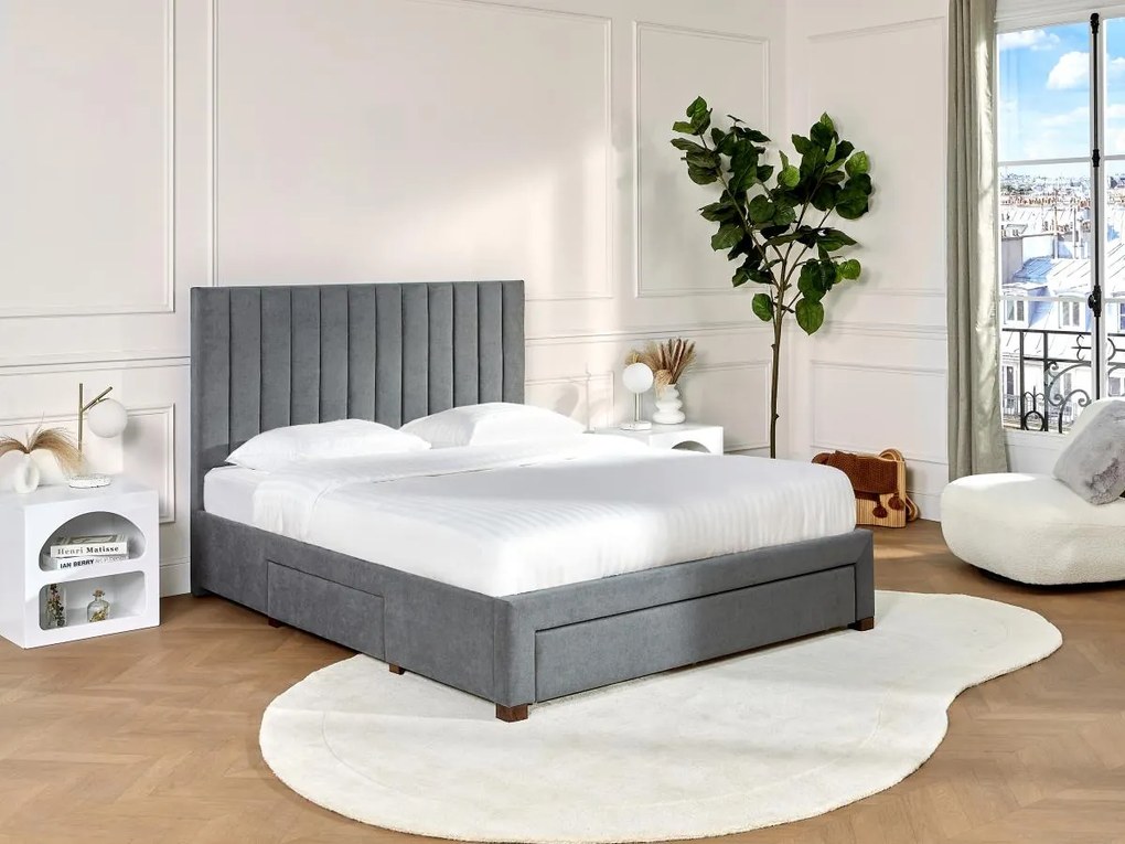 Letto con 3 cassetti 160 x 200 cm Tessuto Grigio - LIAKO