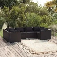 Set Mobili da Giardino 6 pz con Cuscini in Polyrattan Nero 3101936