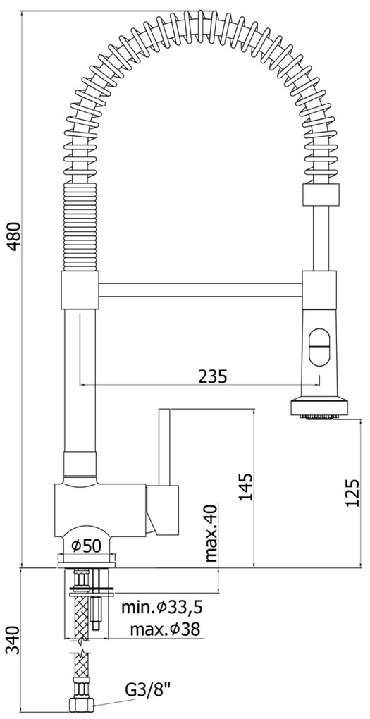 Miscelatore lavello Professionale con canna orientabile braccio flessibile e doccia Happy 2 getti in ABS cromo STICK SK176 Paffoni