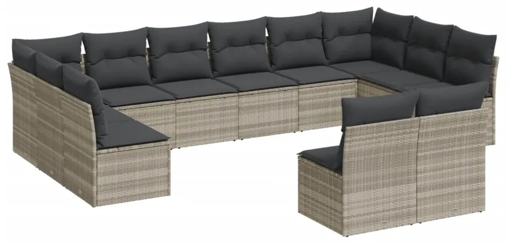 Set divano giardino 12 pz con cuscini grigio chiaro polyrattan