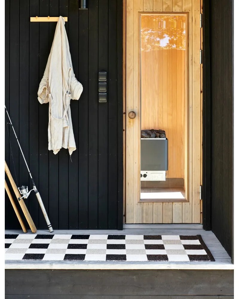 Passatoia da interno/esterno nera/color crema 70x160 cm Pix Black Vanilla – Pappelina