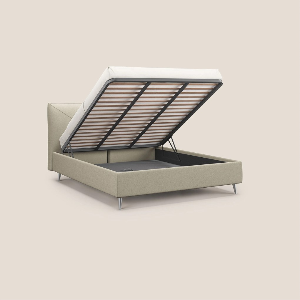Adone letto imbottito contenitore a doppia pannellatura in bouclet impermeabile T07 beige