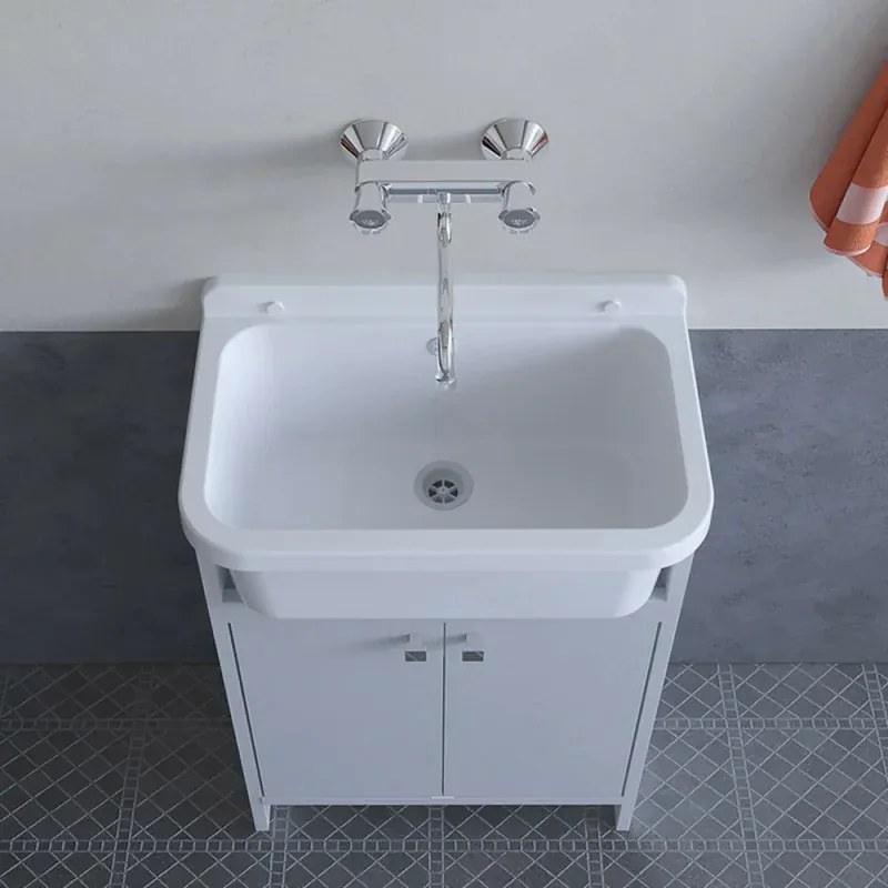 Mobile lavatoio salvaspazio 55x34 cm vasca completa di kit di scarico