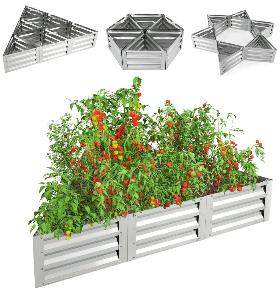 Costway Letto da giardino rialzato galvanizzato triangolare, Kit di 6 scatole metalliche per ortaggi fiori erbe Argento