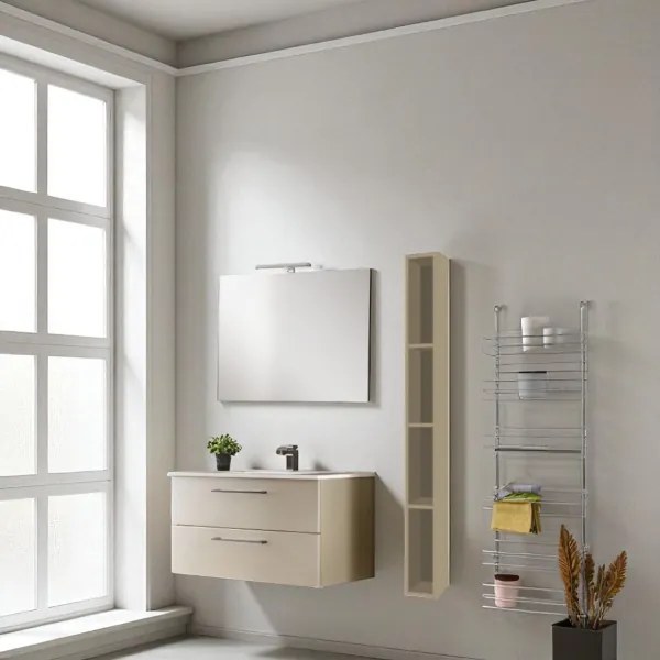 Mobile da bagno sospeso 102 cm con lavabo integrato e specchio Tortora Opaco - MAYA1