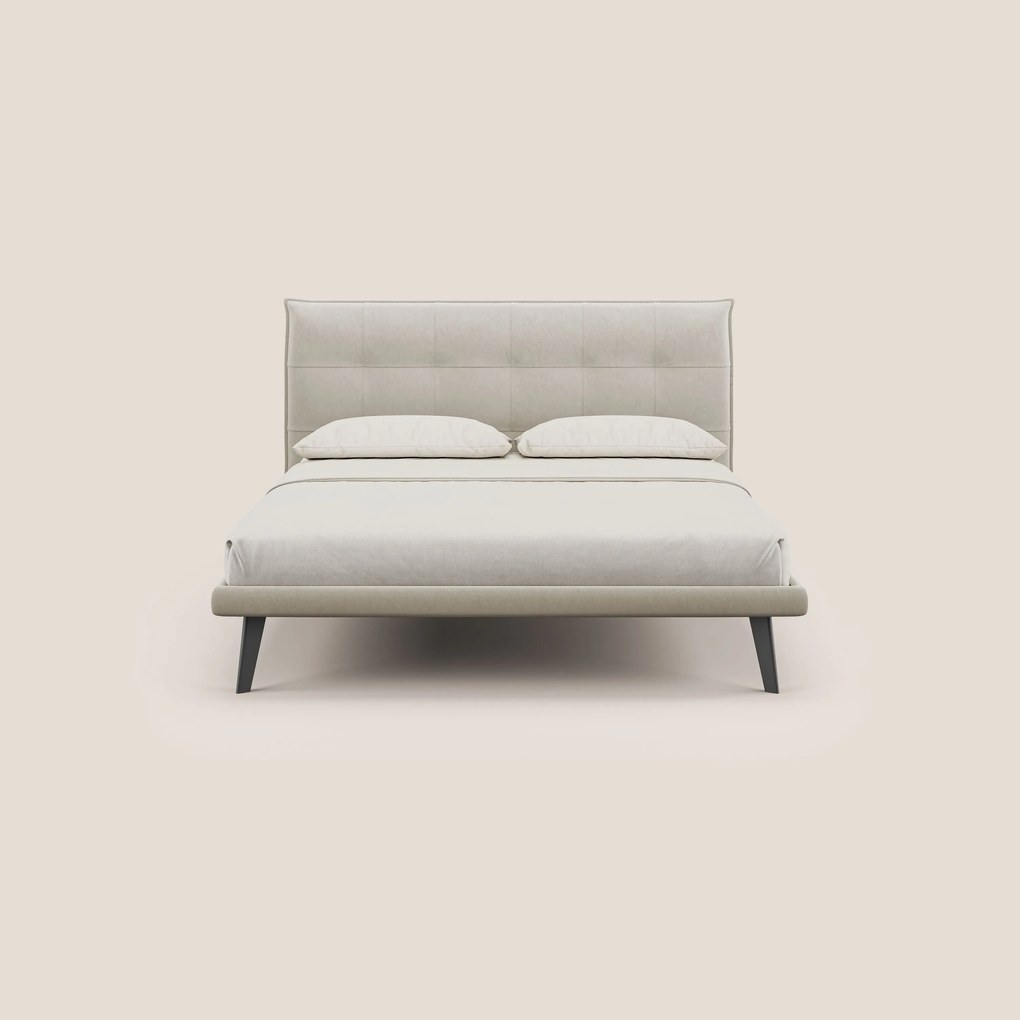 Brigitte letto con testata trapuntata piedi alti in mogano e tessuto impermeabile T09 beige