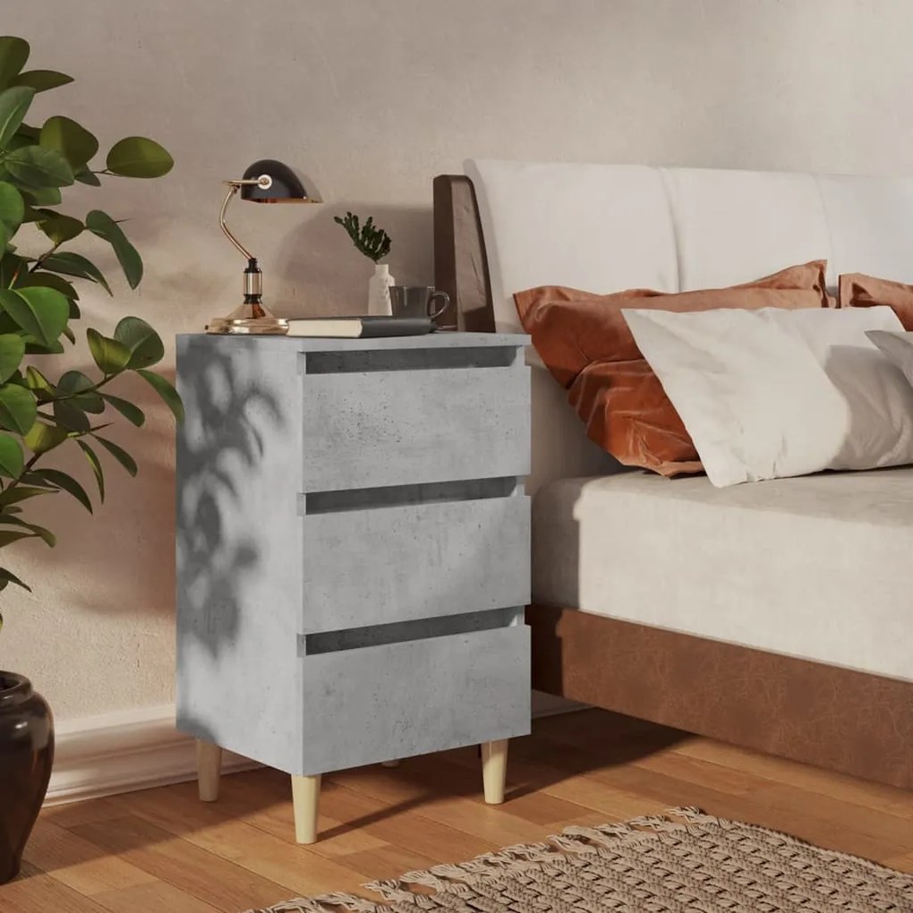 Comodini Con Gambe Legno Massello 2pz Grigio Cemento 40x35x69cm /