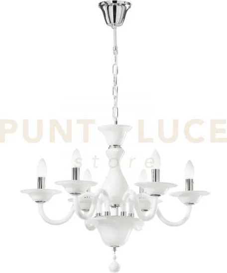 Lampadario soffio bianco e cromo 6 luci attacco e14 66x120cm in vet...