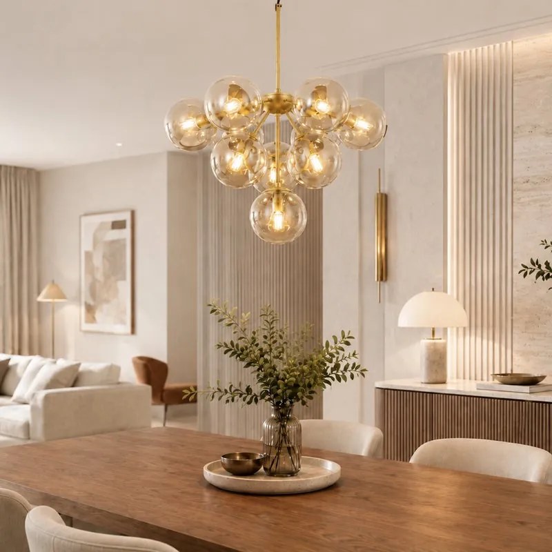 Lampadario Firenze dorato paralume trasparente 10xE14 ø60cm LA MIA LUCE