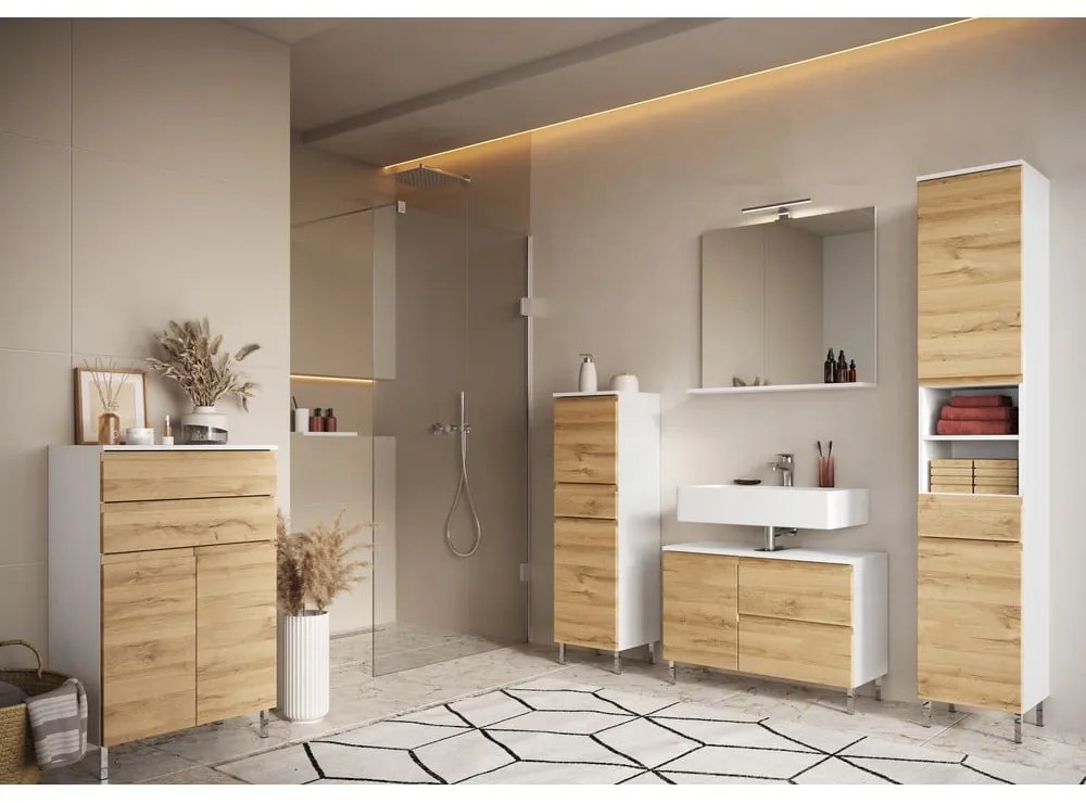 Mobile bagno alto bianco in rovere decorato 34x190 cm Torrance - Germania