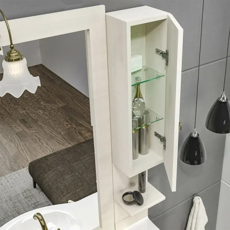 Mobile bagno a terra 105 cm bianco decape con specchio lampada e pensile Romantica