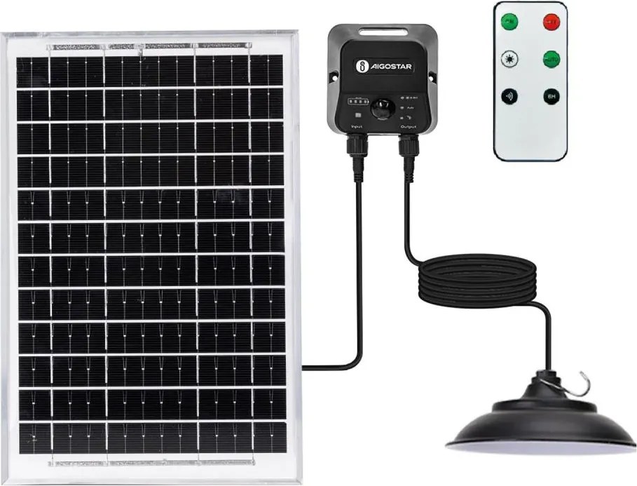 Aigostar - Lampada solare a LED sospesa su cavo con sensore LED/3,7V 6000 mAh IP65 + telecomando