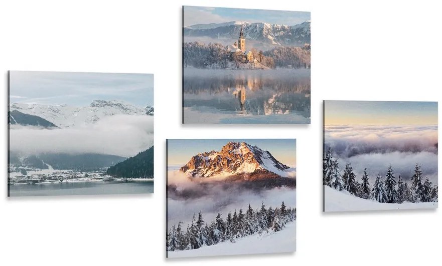 Set di quadri – Paesaggio invernale innevato