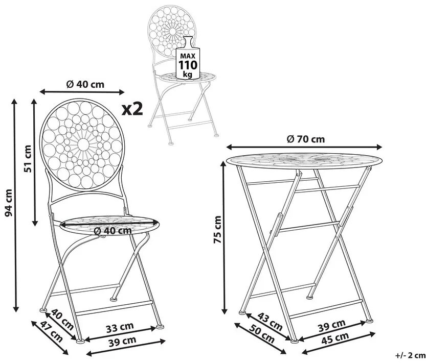 Set da balcone metallo rosso SCARIO Beliani