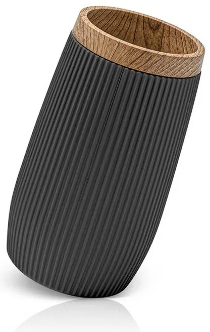 Set bagno da appoggio Blob in plastica liscia nera con dettagli effetto legno