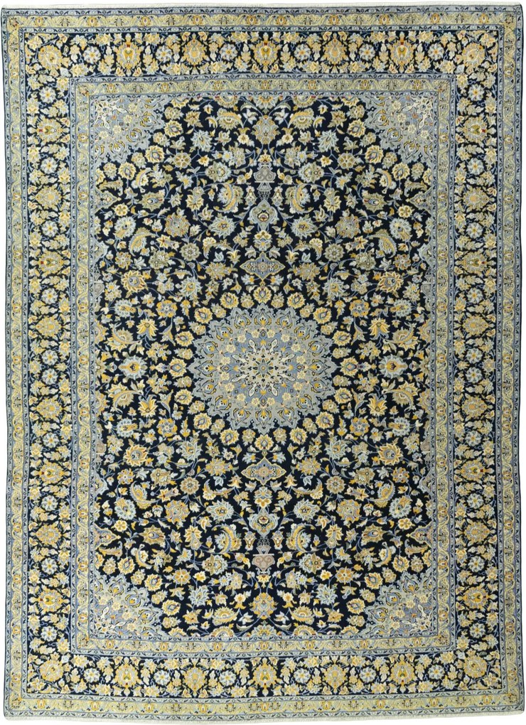 Kashan Tappeto 410x300 Blu (Iran) Annodato A Mano