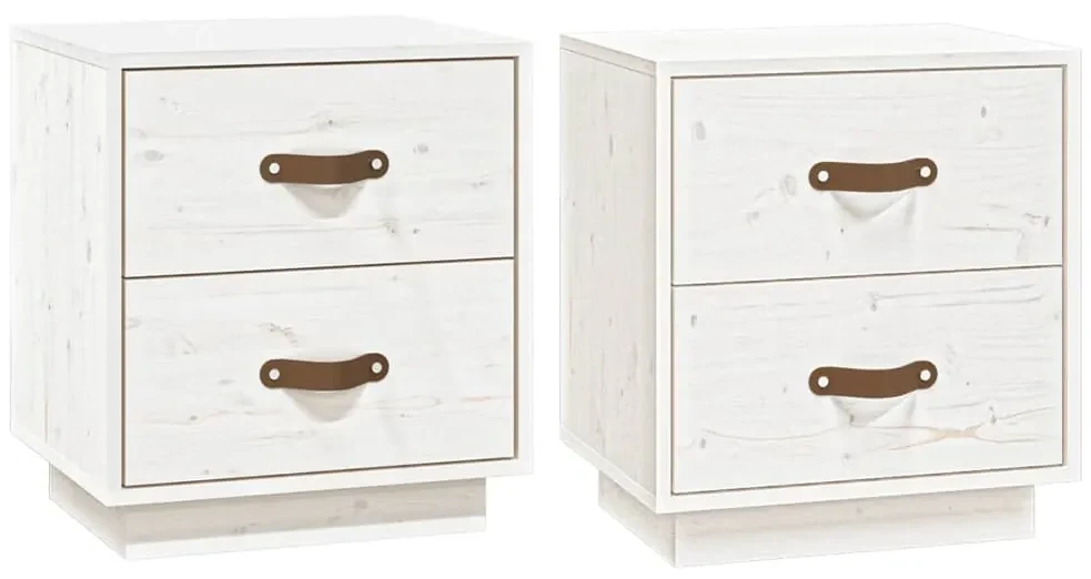 Comodini bianchi 2 pz 40x34x45 cm in legno massello di pino