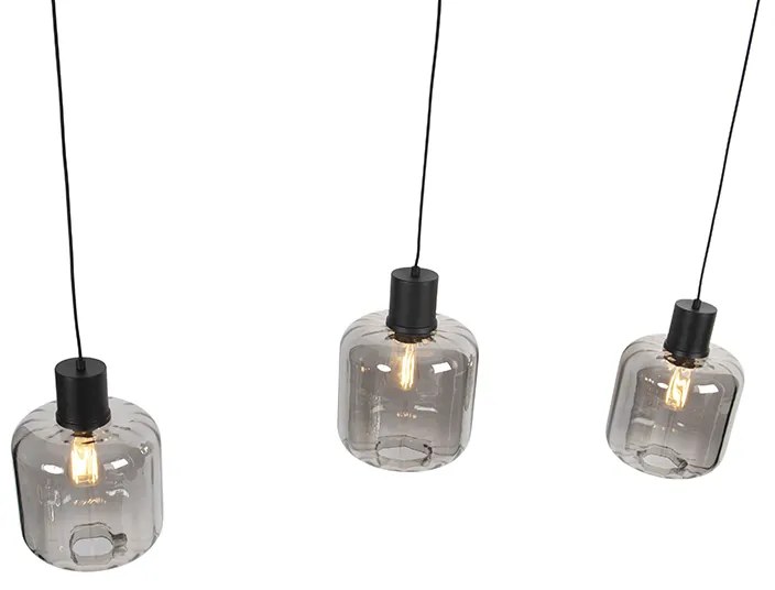 Lampada a sospensione di design nera con vetro fumé 3 luci 161,5 cm - Qara