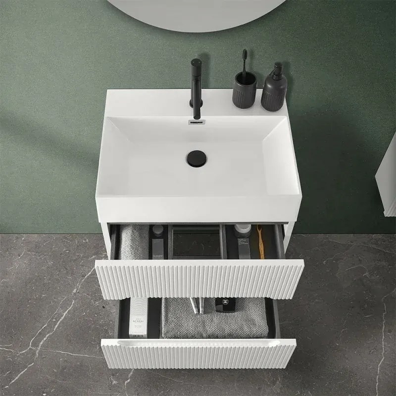 Mobile bagno sospeso cannettato 70 cm bianco opaco con specchio Bali