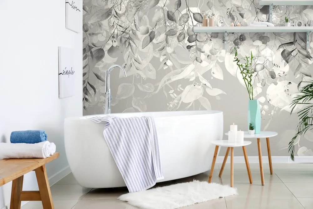 Carta da parati – Foglie delicate in grigio