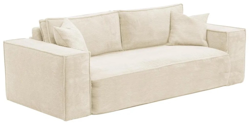 Divano letto 3 posti a ribalta in Velluto a coste Beige Letto 140 cm Materasso 14 cm con memory foam - AMELIA