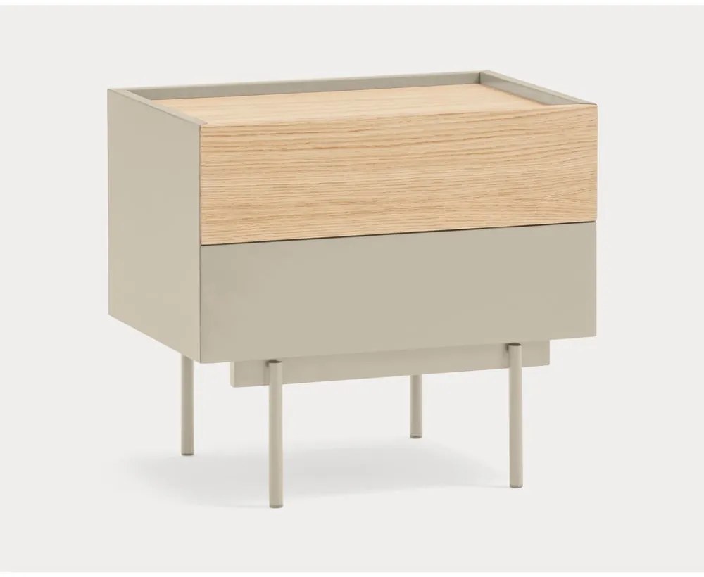 Comodino beige/tonalità naturale con decoro in rovere Otto - Teulat
