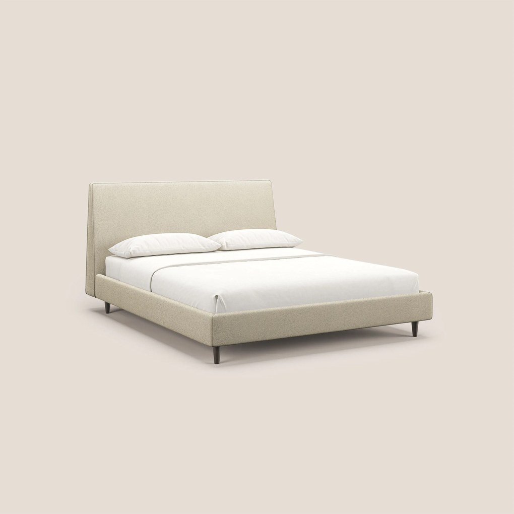 Dorotea letto imbottito con piedi in legno in morbido bouclé impermeabile T07 beige