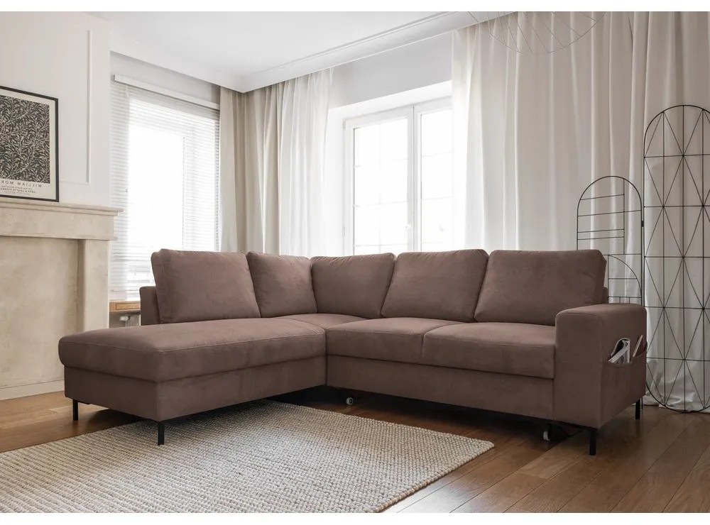 Divano letto in velluto a coste marrone (angolo sinistro) Lofty Lilly - Miuform