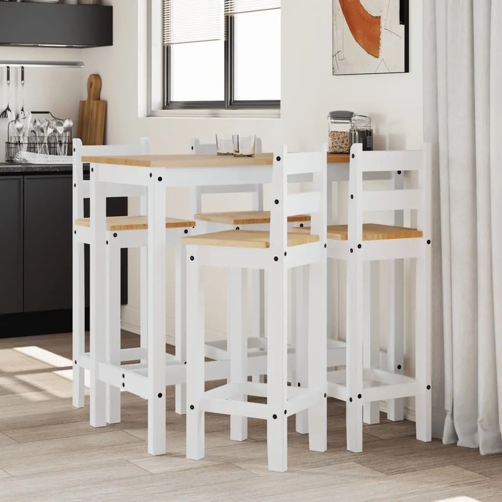 Set Da Bar 5 Pz Bianco İn Legno Massello Di Pino /