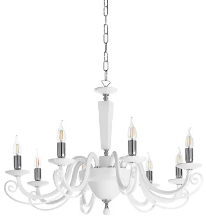 Lampada a sospensione CHERUBINI D90 cm in vetro e cristallo ottico 8 luci BIANCO