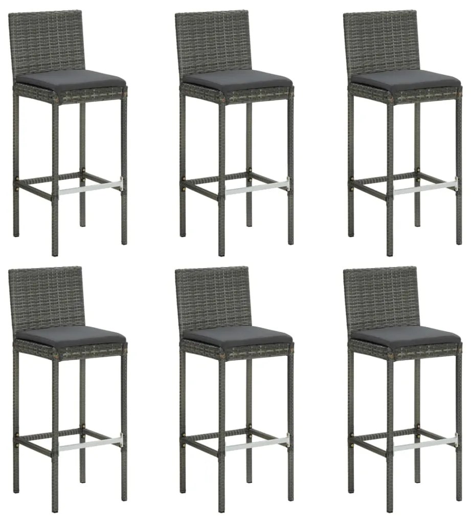Sgabelli Da Bar Con Cuscini 6 Pz İn Polyrattan Grigio /