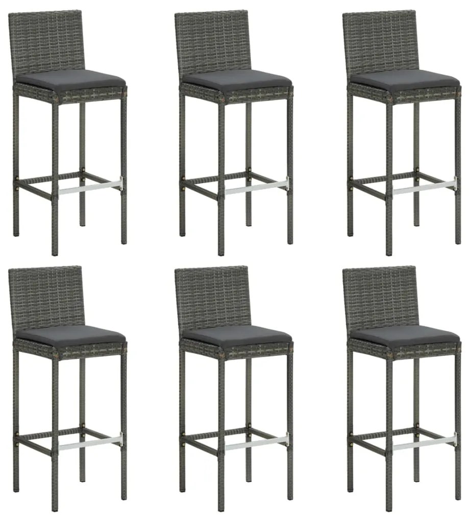 Sgabelli da Bar con Cuscini 6 pz in Polyrattan Grigio