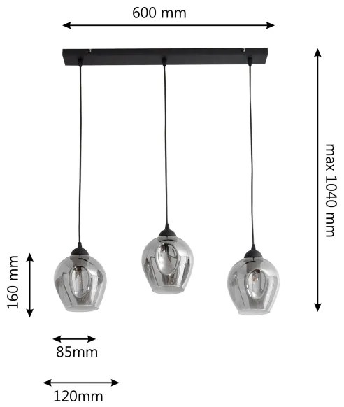 Lampadario a sospensione con filo LILI 3xE27/15W/230V nero/grigio