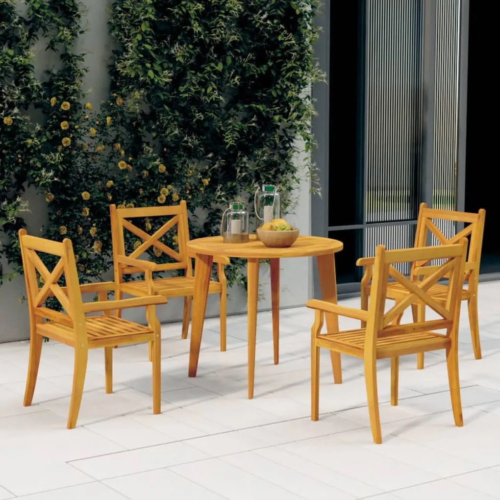 Set Mobili Da Pranzo Per Giardino 5 Pz Legno Massello Di Acacia /