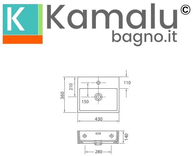 Kamalu - lavandino bagno piccolo in ceramica bianca istallazione a muro | litos-df45