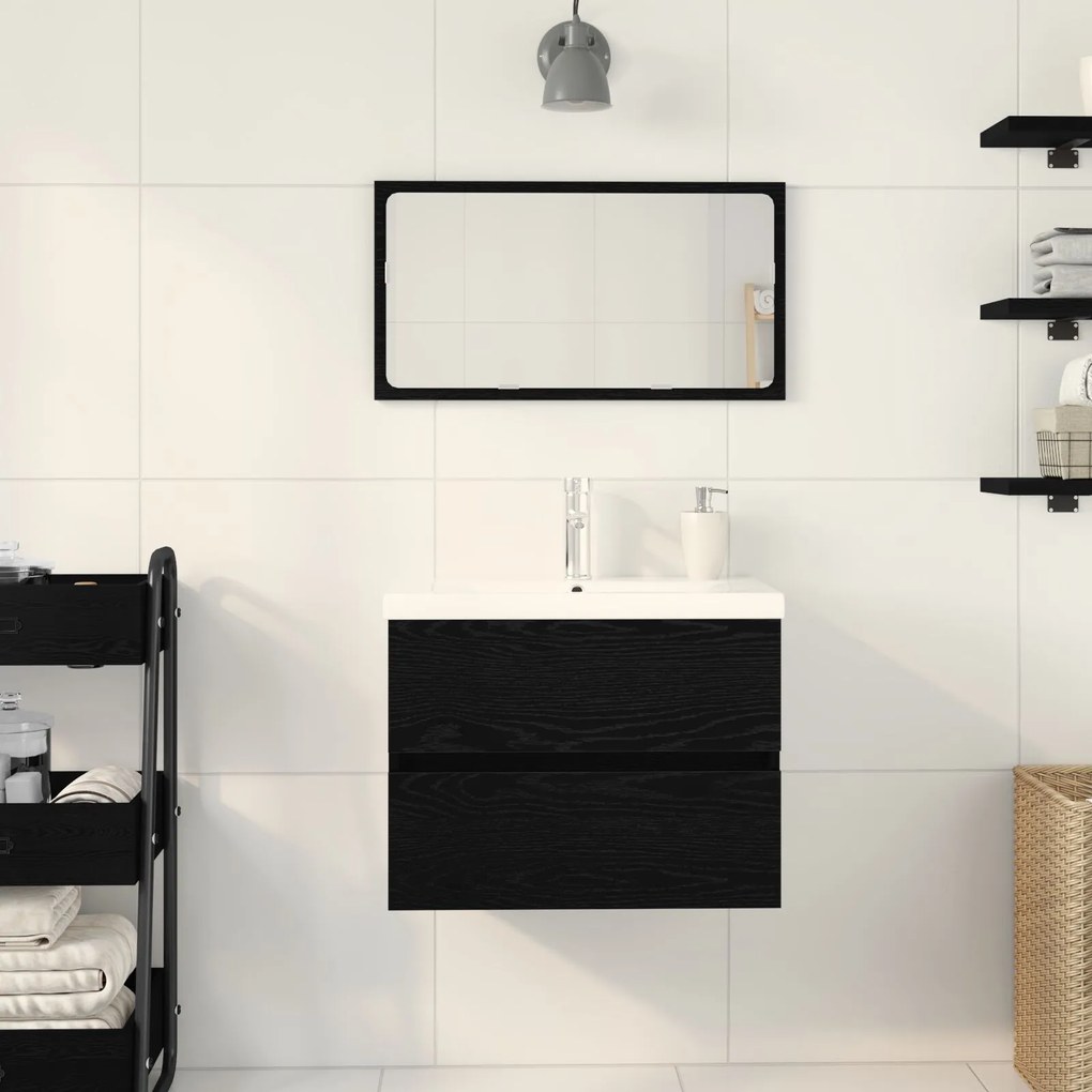 Mobile lavabo con lavabo integrato rovere nero legno ingegnerizzato, mobile lavabo rovere nero 60x38,5x45 cm legno ingegnerizzato