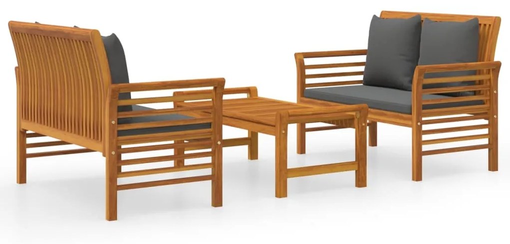 Set mobili da giardino 3pz con cuscini legno massello di acacia